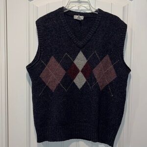 VINTAGE Irish gray wool v neck vest argyle size L grandpa academia steampunk